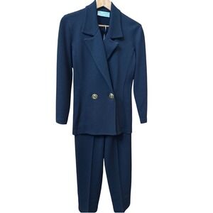 St John Basics Marie Gray Black Santana Knit Pant Suit Blazer Trousers Size 2